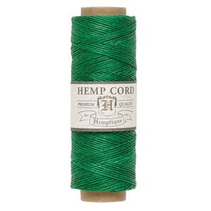 Cord, Hemptique&reg;, polished hemp, green, 0.5mm diameter, 10-pound test. Sold per 205-foot spool.