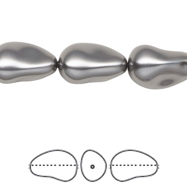 Pearl 100pk dark grey, Swarovski&reg; 16x11mm baroque drop 5843 image number 0
