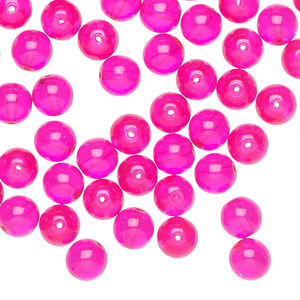 Bead 1pkg60, Czech dipped d&eacute;cor glass druk, hot pink, 6mm round.