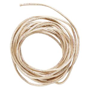Cord, Satinique&trade;, nylon and polyester, beige / green / pink, 2mm regular with vertical stripe. Sold per 10-foot section.