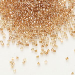 Seed bead, Delica&reg;, glass, pkg/7.5g, #11 round, translucent honey beige-lined luster crystal clear (DB-0901).