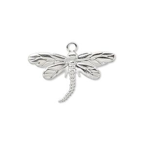 Charm, silver-plated brass, 26x15mm single-sided dragonfly. Sold per pkg of 10.