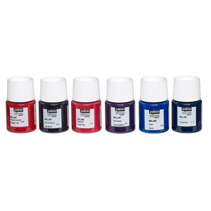 Paint, Pebeo&reg; 1pkg6,  glass paint, assorted opaque to transparent colors, 20mL bottles.