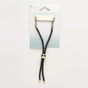 Bracelet, satin / gold-finished "pewter" (zinc-based alloy) / gold-finished steel, black, 41x10mm rectangle, adjustable from 7-1/2 to 10 inches with bead closure. Sold individually.