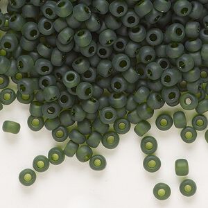 Seed bead, Dyna-Mites&trade;, glass, transparent matte olive green, #6 round. Sold per 1/2 kilogram pkg.