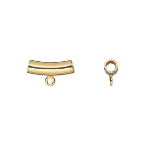 Bead 1pkg10 gold-plated, 14x5mm curved tube / closed loop, brass