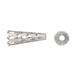 Cone, stainless steel, 22x9mm filigree, fits 7mm bead. Sold per pkg of 10.