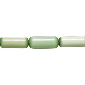 Bead, cat's eye glass (fiber optic glass), green, 14x4mm-15x6mm round tube. Sold per 14-inch strand, approximately 25 beads.