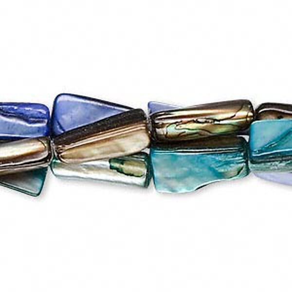 Mother-of-pearl shell 1pkg3, rectangular tube bead 14 to 15 inch blue / turquoise blue / brown 15x6mm-15x9mm image number 0