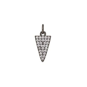 Drop, cubic zirconia and black-finished brass, clear, 13.5x13.5x8mm single-sided triangle. Sold individually.