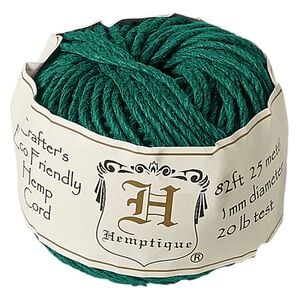 Cord, Hemptique&reg;, polished hemp, green, 1mm diameter, 20-pound test. Sold per 82-foot ball.