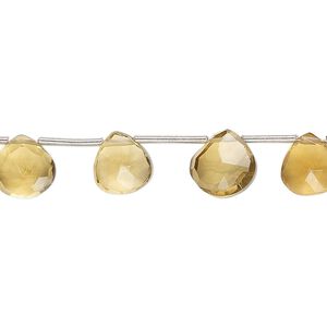 Golden quartz 1pkg14, hand-cut top-drilled faceted puffed teardrop bead 7x7mm-9x8mm