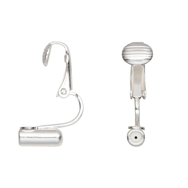Ear wire 1pkg100, earclip converter, silver-plated brass / silicone, 16mm fishhook with 10mm barrel, fits up to 20 gauge earstud, 50 pair image number 1