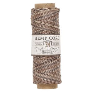 Cord, Hemptique&reg;, polished hemp, variegated brown / light brown / natural, 0.5mm diameter, 10-pound test. Sold per 205-foot spool.