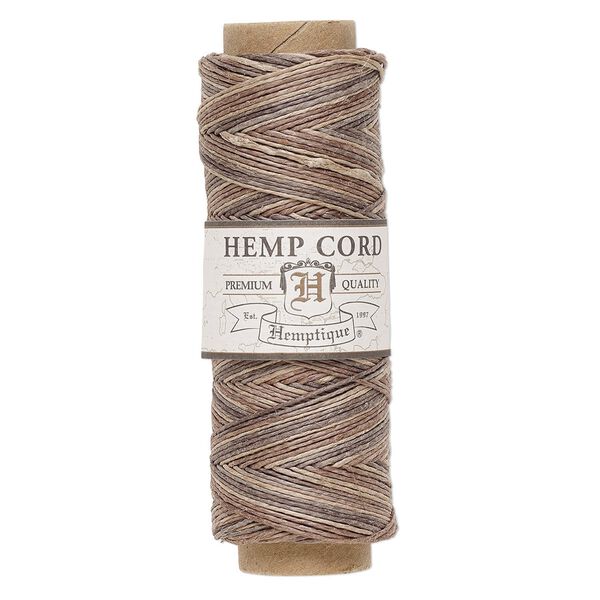 Cord, Hemptique&reg;, polished hemp, variegated brown / light brown / natural, 0.5mm diameter, 10-pound test. Sold per 205-foot spool. image number 0