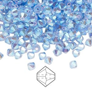 Bead 48pk light sapphire AB 2X, Preciosa Czech crystal 4mm bicone