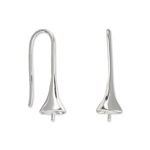 Ear wire 1pkg20 silver-plated, 25mm bell / 3.5mm peg / 8-10mm half-drilled round setting, 18 gauge brass 10 pair