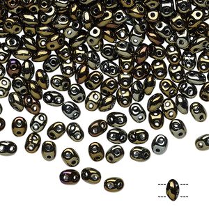 Bead, Preciosa Twin&trade;, Pressed Twin, Czech pressed glass, opaque iris brown, 5x2.5mm oval with (2) 0.7-0.8mm holes. Sold per 250-gram pkg.