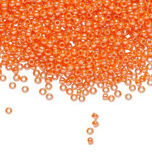 Seed bead, TOHO BEADS&reg;, glass, pkg/50g, #11 round, opaque luster pumpkin (TR-11-129).