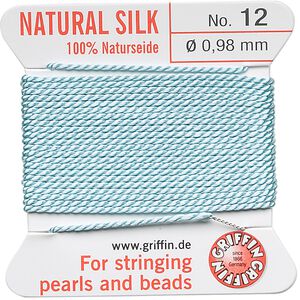 Thread, Griffin, silk, turquoise blue, size #12. Sold per 2-meter card (approximately 78 inches).