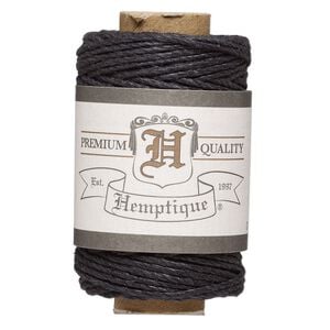 Cord, Hemptique&reg;, polished hemp, black, 1mm diameter, 20-pound test. Sold per 98-foot spool.
