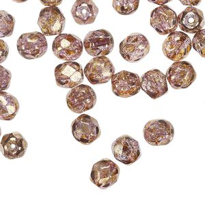 Bead 1pkg60 Czech fire-polished glass, translucent copper luster, 6mm faceted round.