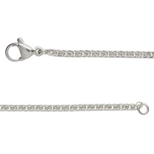 Chain 1pkg1 curb, 2mm double / lobster claw clasp, stainless steel 18 inch