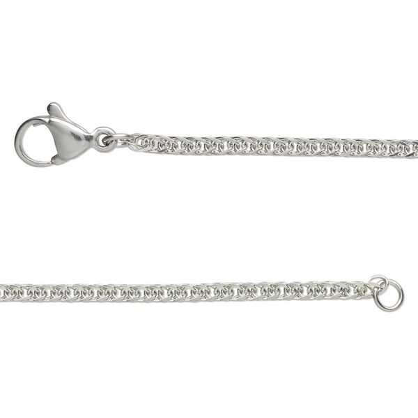 Chain 1pkg1 curb, 2mm double / lobster claw clasp, stainless steel 18 inch image number 0