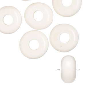 Bead, Dione&reg;, bone (dyed / waxed), white, 14x7mm rondelle. Sold per pkg of 6.