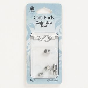 Cord end glue-in 1pkg6 "pewter", 7x5mm / 4.5mm inside diameter, silver-finished