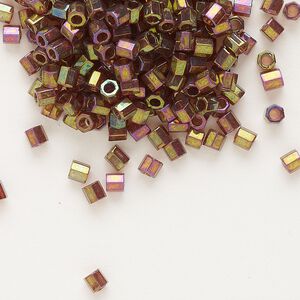 Seed bead, Delica&reg;, glass, pkg/50g, #8 cut, translucent gold luster rainbow dark topaz (DBLC-0103).