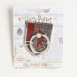 Cell phone ring 1pkg1, silver-finished brass and steel / enamel, red and black, 48x36mm Gryffindor&trade; shield.