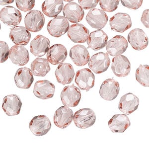 Bead 1pkg60 Czech fire-polished dipped d&eacute;cor glass, translucent pink, 6mm faceted round.