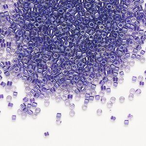 Seed bead, Delica&reg;, glass, pkg/7.5g, #11 round, translucent purple-lined luster crystal clear (DB-0906).