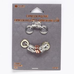 Slide mix, gold- / silver- / copper-finished "pewter" (zinc-based alloy), (6) 12x2mm rondelle and (3) 12x9mm round tube with 6.5mm and 7mm holes. Sold per pkg of 9.