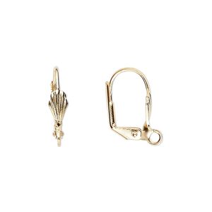 Ear wire leverback 1pkg500 gold-plated, 18mm / 8x4mm shell / open loop, brass 250 pair