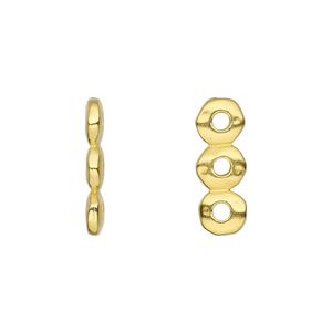 Spacer, TierraCast&reg;, gold-plated pewter (tin-based alloy), 18x2.5mm 3-strand rondelle nugget with 2mm hole, fits up to 6mm bead. Sold per pkg of 20.