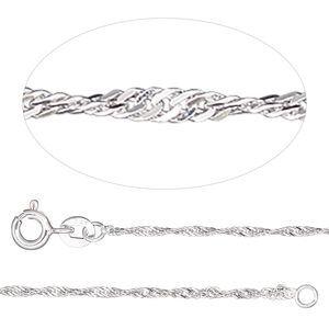 Chain 1pkg1 sterling silver Singapore, 1.3mm / springring clasp, Gossamer 2N1&trade; adjustable 16 & 18 inch