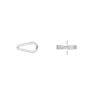 Split ring 1pkg10 silver-plated, 10x5mm teardrop, 7.5x3mm inside diameter / steel