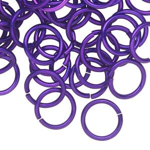 Jump ring 1pkg100 aluminum, 12mm round, 15 gauge / 9.2mm inside diameter / purple