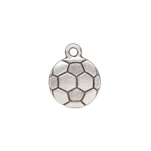 Charm, TierraCast&reg;, antique silver-plated pewter (tin-based alloy), 15mm double-sided textured soccer ball. Sold per pkg of 2.