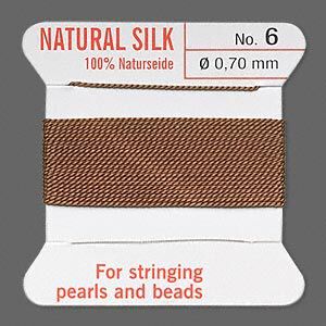 Thread, Griffin, silk, brown, size #6. Sold per 2-meter card (approximately 78 inches).