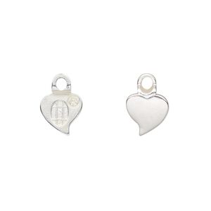 Bail, Aanraku&reg;, glue-on earring, silver-plated "pewter" (zinc-based alloy), 13x9mm with 9x9mm heart flat base. Sold per pkg of 4.