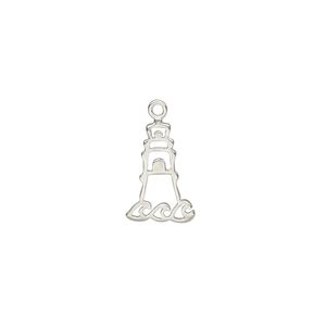 Charm Amoracast&reg; 1pkg1 sterling silver, 14.5x9mm 2-sided open lighthouse