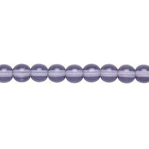 Bead, Czech glass druk, transparent lilac, 6mm round. Sold per 15-1/2" to 16" strand, approximately 65 beads.