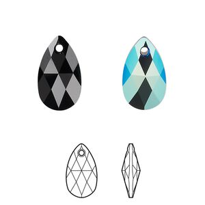 Drop 2pk jet shimmer, Crystal Passions&reg; 16x9mm pendant pear 6106