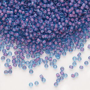 Seed bead, Dyna-Mites&trade;, glass 1pkg0.5kg, #11 round, translucent inside dyed color blue / lilac (227 11/0 RR)