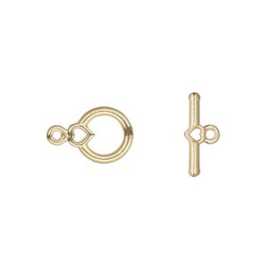 Clasp toggle 1pkg100 gold-plated "pewter" (zinc alloy), 10x9mm heart, 1-strand