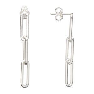 Earstud 1pkg2 sterling silver, 37x4mm / 3-link paperclip chain, 1 pair