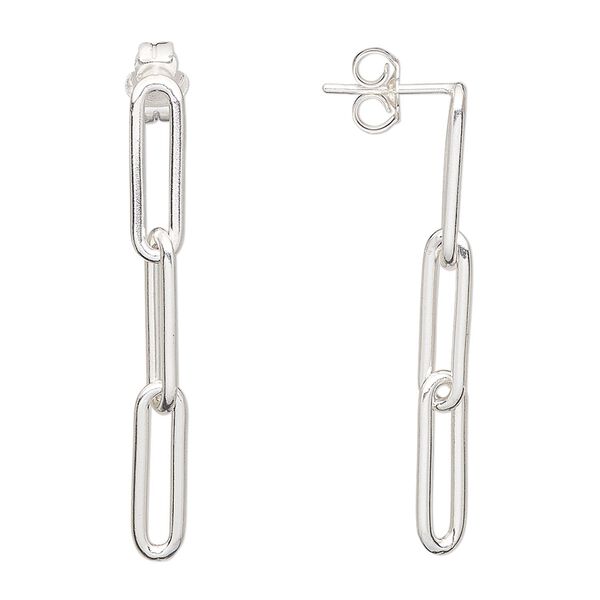 Earstud 1pkg2 sterling silver, 37x4mm / 3-link paperclip chain, 1 pair image number 0